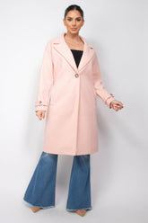 Blush Pink Longline Lapel Collar Woven Coat Simmer & Fay